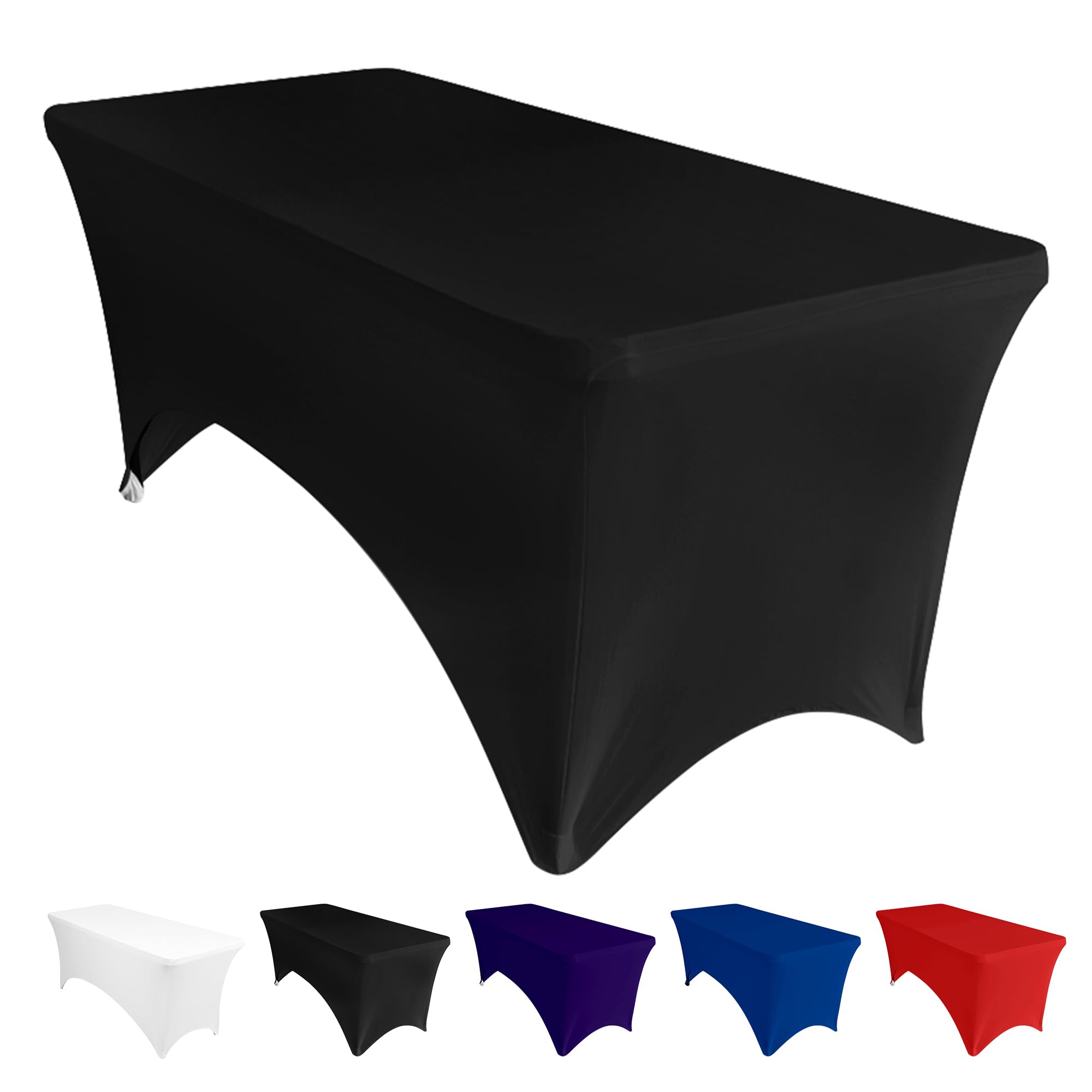 Event Decor Shop Mantel rectangular elástico negro de 8 pies, mantel de elastano elástico resistente para mesas de tartas de boda, bufés de catering, cabinas de DJ y decoración de eventos, 5 unidades