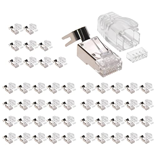 Beszin RJ45 CAT.8 Shielded Plug Connector 50Micron 3prong with Clear Boot, Cat 8 Crimp Connector for Solid and Stranded 22-26AWG Cat.8 Wire (50pack)