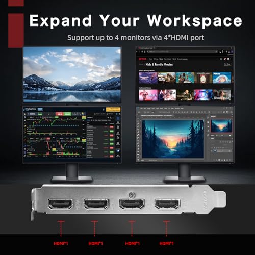 Image of GT 730 4GB GDDR3 GPU 4X HDMI Graphics Card, 4 Independent Display Multi-Monitor Setup, 64-bit DDR3 Video Card