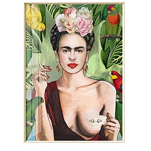 ArtLiving Boho Fern Smoke Girl in Jungle with Parrots Giclee Canvas Wall Art