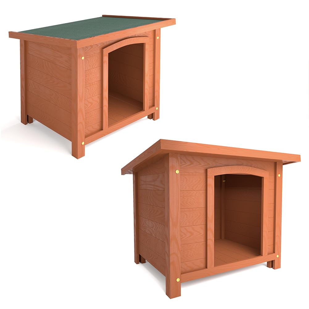 BAKAJI Cuccia per Animali Domestici in Legno, Casetta per Cani e Gatti con Tetto Apribile, Casa da Esterno ed Interno Resistente Intemperie e Agli Agenti Atmosferici Tettoia Asfaltata, 66 x 53 x 54 cm