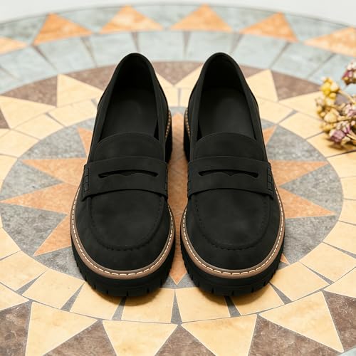 Image of Womens Penny Loafer ShoesSuede Chunky Oxford LUE Sole Comfortable Slip On for Casual Business,Work and Date