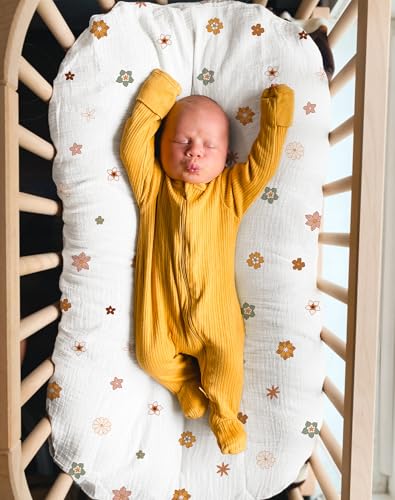 Image of Muslin Baby Lounger Cover, Soft Breathable Newborn Lounger Pillow Cover for Boys Girls Infant (Flower-B)