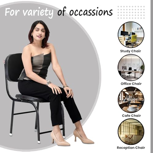 Image of Comfortable Office Study Computer Library Visitor Chair Without Arm Rest With Iron Frame And Cushion Seat Back, Chair Without Wheels, Black