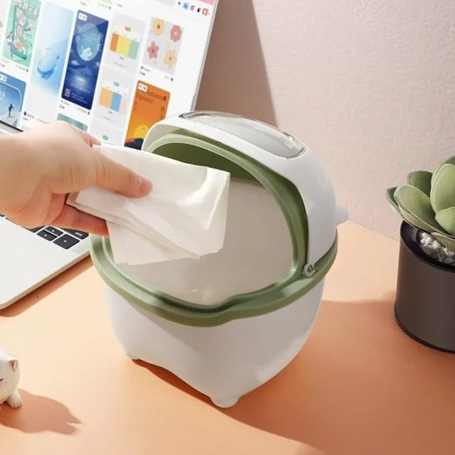 Image of Cute Cartoon Bear Mini Table Top Dustbin with Lid, Small Desk Trash Can for Kids Study Table, Desktop Garbage Bin for Office, Bedroom, Makeup Table, Plastic Wastebasket