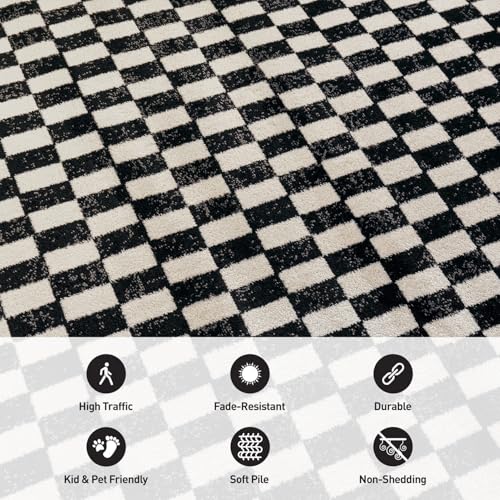 Image of Rugshop Contemporary Checkered Grid Contrast Area Rug Black 7' 10 inch x 10'