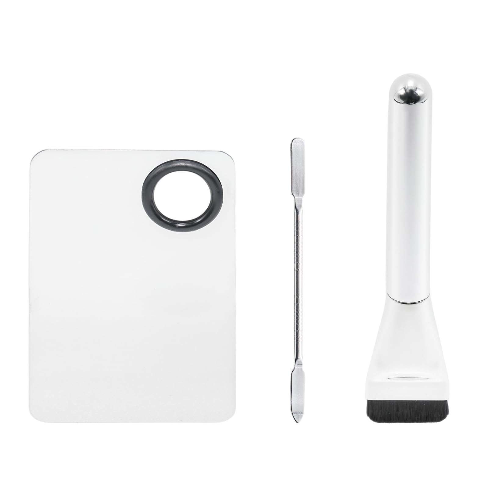 YUYUDEHM Makeup Accessories Set, Makeup Mixing Palette, Foundation Brush, Spatula Tool (Silver)