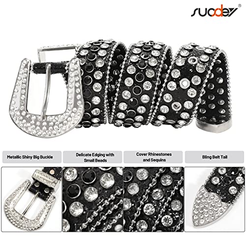 Image of SUOSDEY Women Men Rhinestone Belt Unisex Sequin Strap Bling Crystal Western Studs Glitter Luxury Belt for Jeans Pants Dress