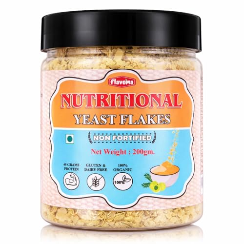 Flavoma Nutritional Yeast Flakes, 200gm (NON-FORTIFIED), 48% Protein, Gluten-Free, Vegan Cheese Flavor High in Vitamin B | Plant Based Seasoning for Cooking, Baking, and Snacks