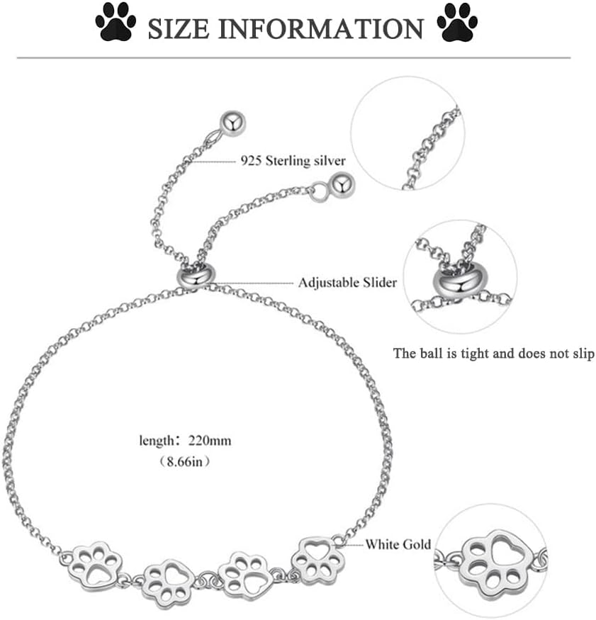 BISAER 925 Sterling Silver Dog Cat Paw Prints Bracelets Cat Bracelet Adjustable Bracelets for Women Dog Mom Pet Lover Gifts Jewelry… - Image 5