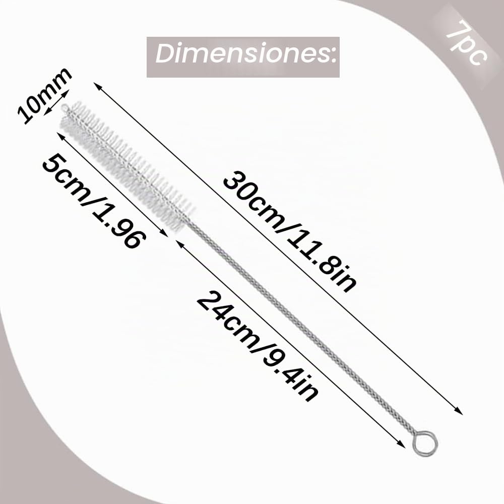 7 Piezas Cepillo para Pajita, 30cm Cepillo Limpiador de Pajitas, Cepillos de Paja de Acero Inoxidable