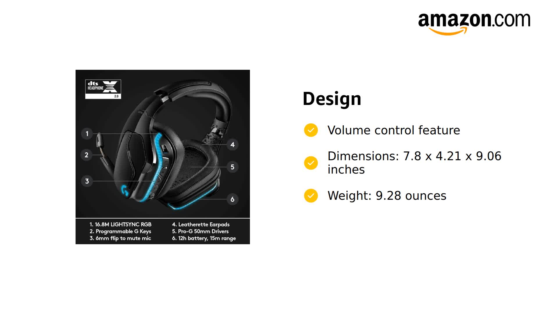 Amazon.com: Logitech G935 Wireless DTS:X 7.1 Surround Sound