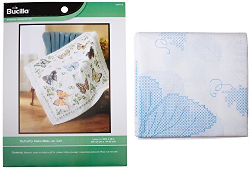 Bucilla Stamped Cross Stitch Lap Quilt 45 x 45-Inch-Butterfly Collection, Fabric, Multi, 1