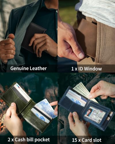 Image of Artpaxy Mens Wallet Bifold Genuine Leather RFID Blocking Wallet for Men with 1 ID Window 15 Card Holders 2 cash pockets 1 Gift Box