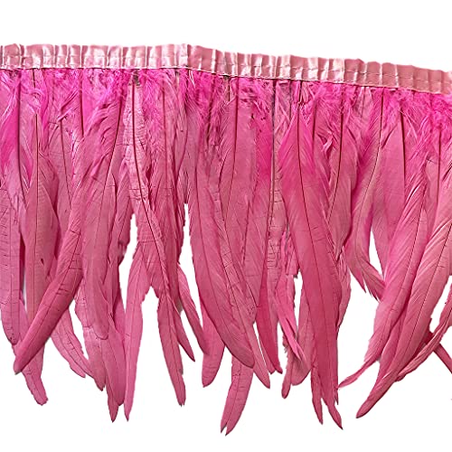 Londgen Rooster Hackle Feather Fringe Trim 12-14Inch In Width For Clothes Decoration And Wedding ,Halloween Party Pack Of 1 Yard (Pink) #TOP3