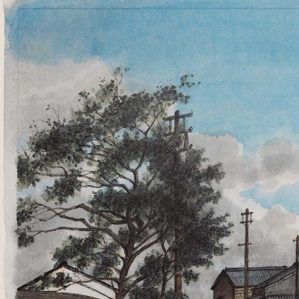 Amazon.co.jp: 川瀬巴水 肉筆 水彩画 尾州亀崎 十一年 37.5x27.4cm
