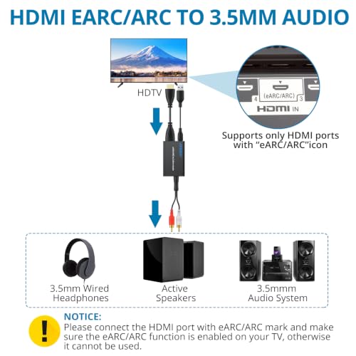Image of AUTOUTLET eARC Audio Extractor ARC to 3.5mm Adapter for TV with HDMI Cable