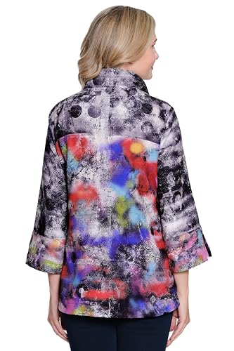 Ali Miles Womens Clothing | Woven Button Front Jacket for Women| Wire Collar 3/4 Sleeves Womens Jacket2