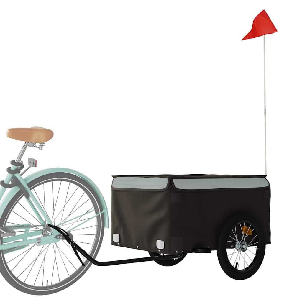 Przyczepa rowerowa z flagą bezpieczeństwa, wytrzymała przyczepa transportowa z żelaza, nośność 30 kg, czarna i pomarańczowa