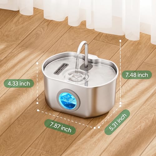 Neareal Stainless Steel Cat Water Fountain 74oz with Quadruple Filtration — view 8