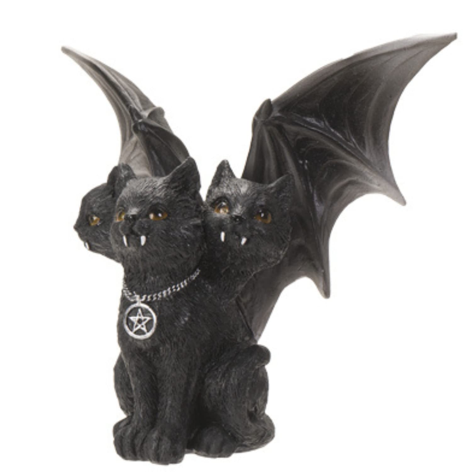 Pacific Giftware Figura de gato negro de resina de tres cabezas con alas, decoraci n interior/exterior para nuevos propietarios, reci n casados y vecinos