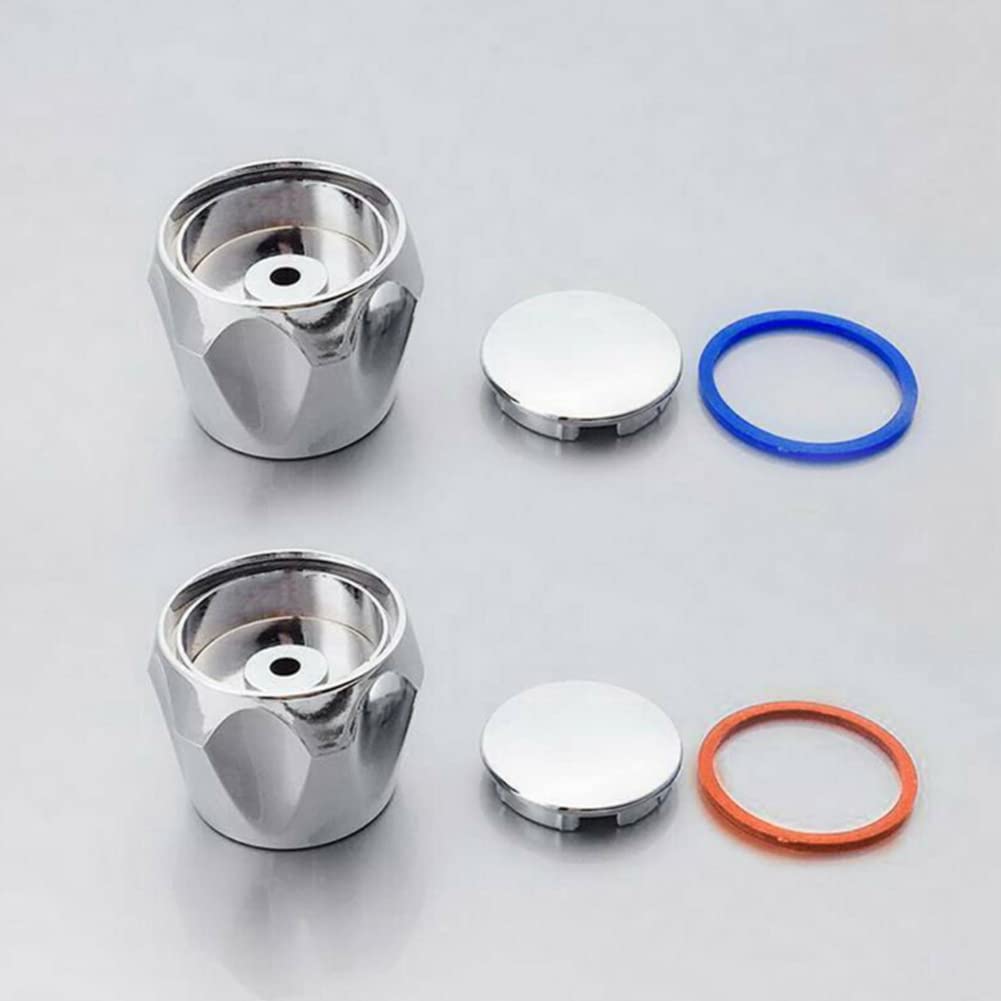 SPORTARC 2Pcs Cold+Hot Tap Top Head Faucet Cover Handle Chrome Plated Replacement Accessory Set - Image 2