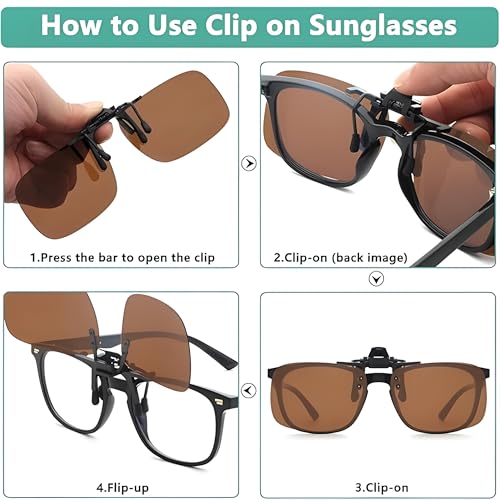 Image of Polarized Clip-On Sunglass Attachment for Prescription Glasses | UV Protection | Flip-Up Design | Includes Lens Cleaner, Microfiber Cloth & Storage Case | Men & Women