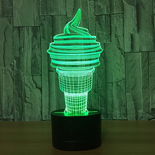 Preisvergleich Produktbild 3D Nachtlicht Eiscreme-Styling Illusion Lampe Led Kinder Licht Stimmungslicht Fernbedienung Nachttischlampe 7 Farben Ändern Usb Touch Switch Schreibtisch Lampen Geburtstagsgeschenk