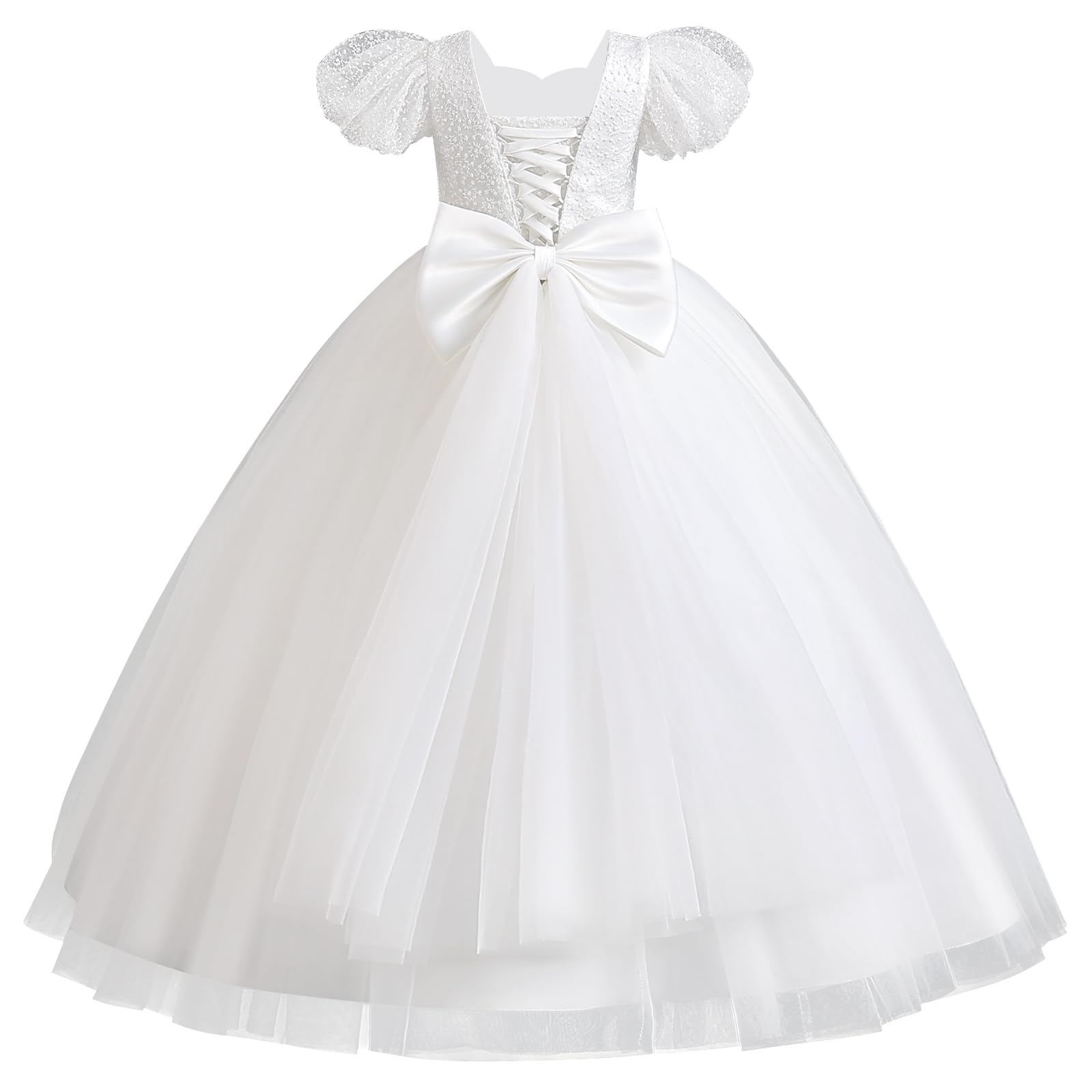 IDOPIP Sequin Flower Girl Dress - Long Lace-up Back Bow Gown For Weddings, Pageants, Communion (Sizes 5-14T)