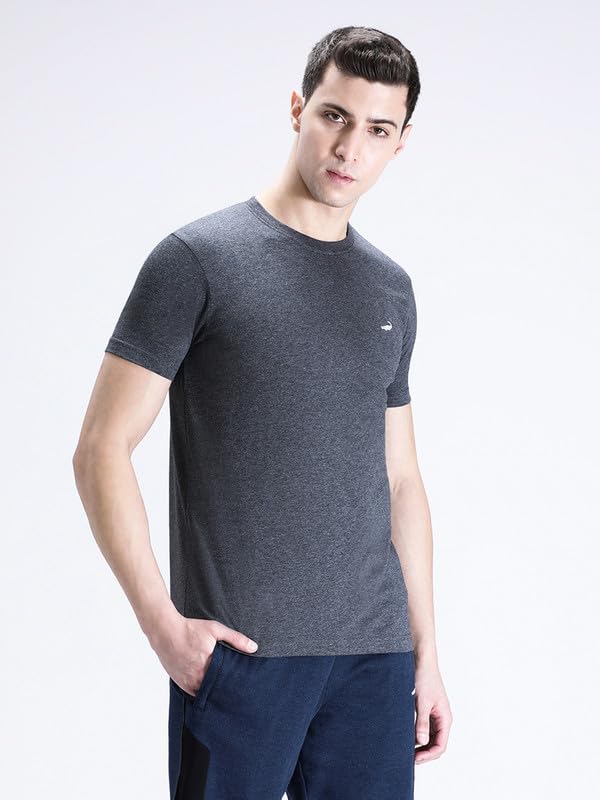Image of CROCODILE Men Solid Sport Fit T Shirt | Round Neck | Short Sleeve | Regular Length | Basic Casual Pull On Topwear Grey Melange