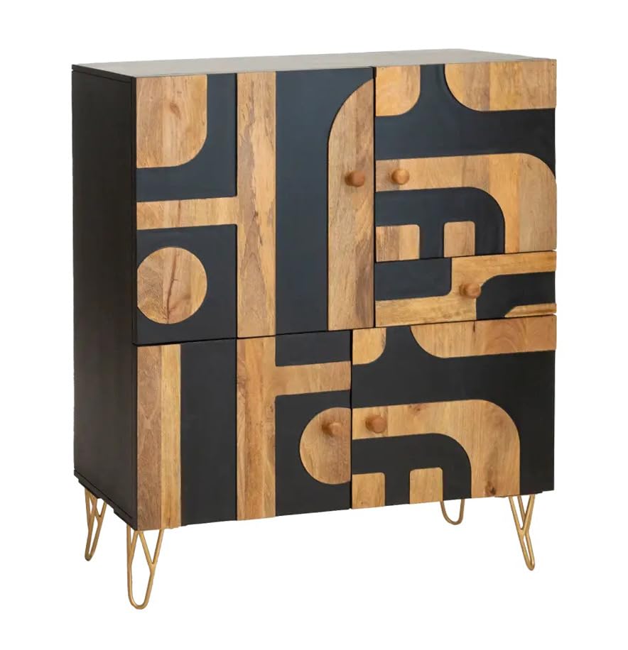 Image of The Attic Abstract Sideboard, Multipurpose Cabinet for Kitchen and Living Room Storage, Classy Sideboard, Solid Mango Wood, Natural Matte Finish