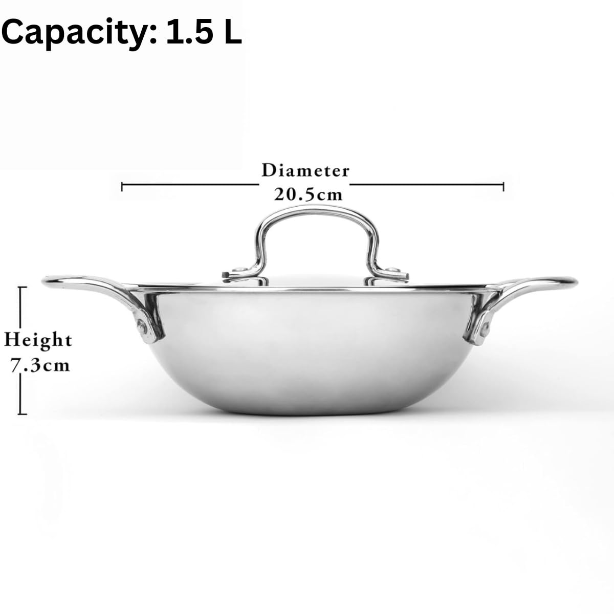 LiMETRO Steel Kadai - Premium Triply Stainless Steel -2 LiMETRO Steel Kadai - Premium Triply Stainless Steel -2