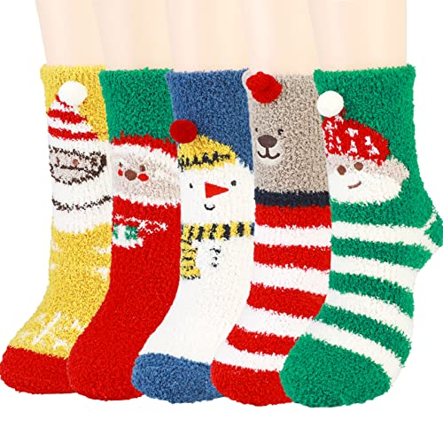 Joyibay Kuschelsocken Weihnachtssocken Damen Warme Plüschsocken Flauschige Socken Wintersocken für Männer und Frauen Kuschelig Bettsocken Haussocken Weihnachtsgeschenke(5 Paar) Cover