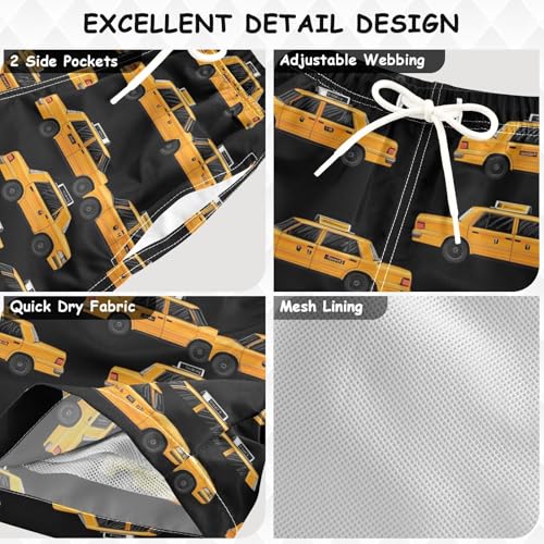 Pigsaly Boys' Swim Board Shorts Black Sportcar Yellow Taxis Car Boy's Swim Trunks Kids Swimwear XS3