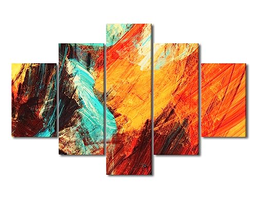 Image of Canvas Wall Art Art Work for Home Walls Abstract Splashes Painting Geometric Pictures for Living Room Wall Decoration 5 Panel Wall Art Wood Framed Modern Canvas Wall Art Ready to Hang(60"Wx40"H)