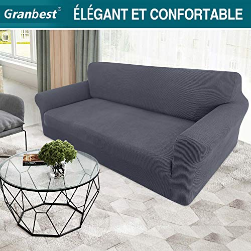 Granbest Housse de Canapé Extensible Jacquard 1 Pièce Housse Canapé 3 Places avec Accoudoirs Revêtement de Canapé (3 Places, Gris) - Image 3