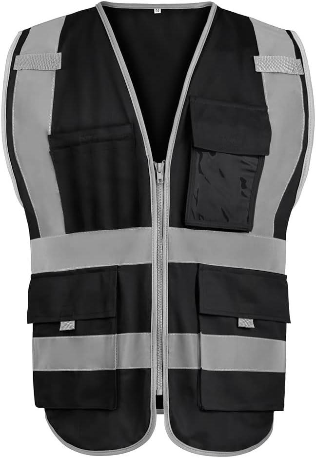 GOGO9 Pockets High Visibility Zipper Front Safety Vest With Reflective Strips, Meets ANSI Standards