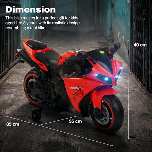 Image of Baybee R7 Baby Electric Bike for Kids with Foot Acceleration | Rechargeable Ride on Baby Bike with LED Lights & Music | Toddler Battery Operated Bike for Kids to Drive 1 to 3 Years Boys Girls (Red)