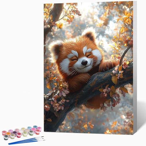 数字油絵 ラクーン ペイントバイナンバー 動物, ナンバーペイント大人のDIYセット(ブラシとアクリル絵の具を含む)、クリエイティブな手作りの油絵セット、女性へのデジタル絵画ギフト、壁の装飾 100×135cm -WX251096C