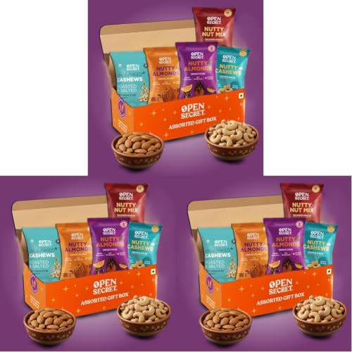 Image of Open Secret Premium Dry Fruit Gift Box | Assorted Cashews & Almonds | Healthy Gifting Hamper for Ramadan, Festive Occasions & Corporate Celebrations (Pack of 3)