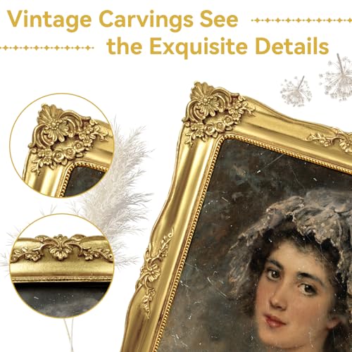 Image of 8x10 Picture Frame Gold Vintage Picture Frames Antique Baroque | Wall or Tabletop Display, Real Glass, Fits 8x10 or 5x7 Photo with Mat