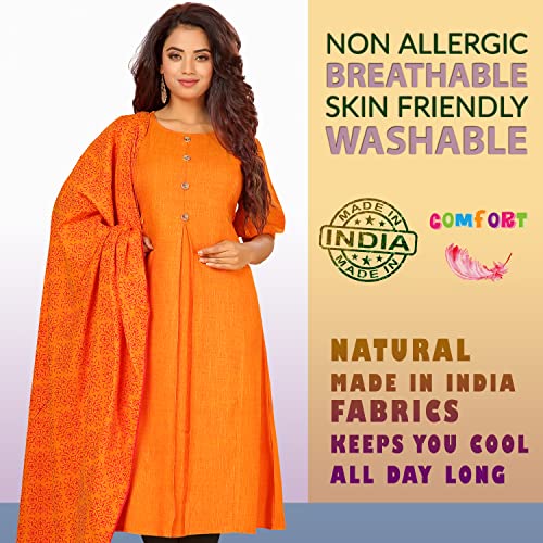 Image of CEE 18 Women's Cotton Rayon A-Line Maternity Feeding Kurti with Nursing Dupatta (9695 44 Orange XX-Large)