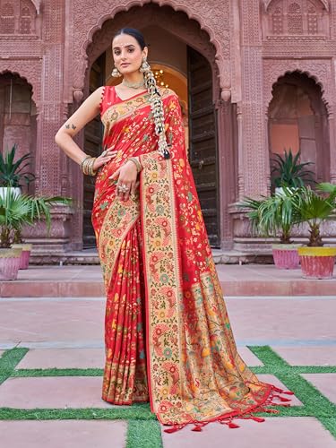 Image of SWORNOF Women's Kanjivaram Soft Silk Banarasi Sarees With Unstiched Blouse Piece
