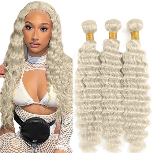 #88 Platinum Blonde Bundles Human Hair Deep Wave...