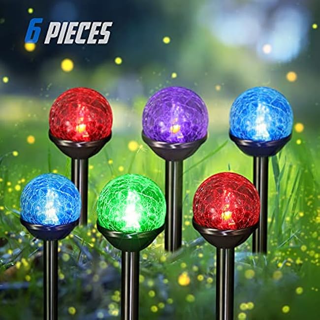 Honoson Solar Lights Lawn Lights Crackle Glass LED Color Changing