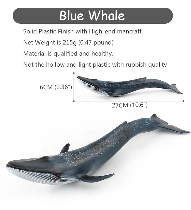 Image of SmilerSmile 10.6 inch Blue Whale Figurine Plastic Sea Creature Toy for Toddlers | Solid PVC Action Figure, Simulation Sea Animals, Educational Ocean Animal Model, Non-toxic Safe Bath Toy for Kids