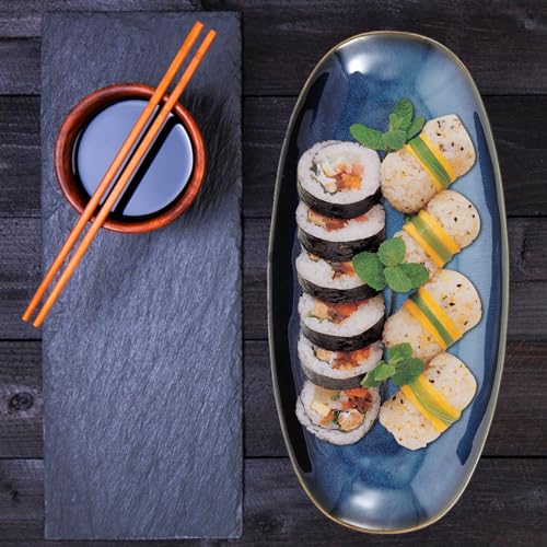 Plato cerámico para sushi y pescado Uonlytech azul grande miniatura 4