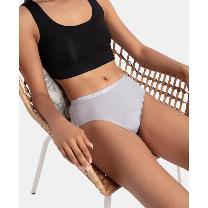 Image of LOURYN KOULYN Women's High Coverage Super Combed Cotton Mid Waist Hipster with Ultrasoft Exposed Waistband and StayFresh Treatment