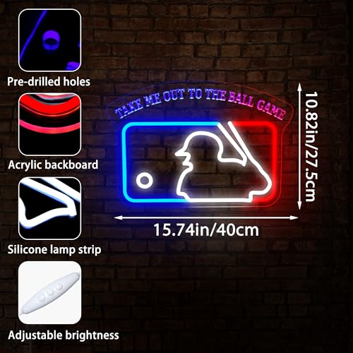 Image of Baseball Neon Sign for Wall Decor Dimmable Baseball Neon Light for Man Cave Birthday Gifts for Fans Led Sport Sign for Sport Bar Club Party Garage Boys Bedroom Decor Art Size 13.7 * 10.8(FMA092)