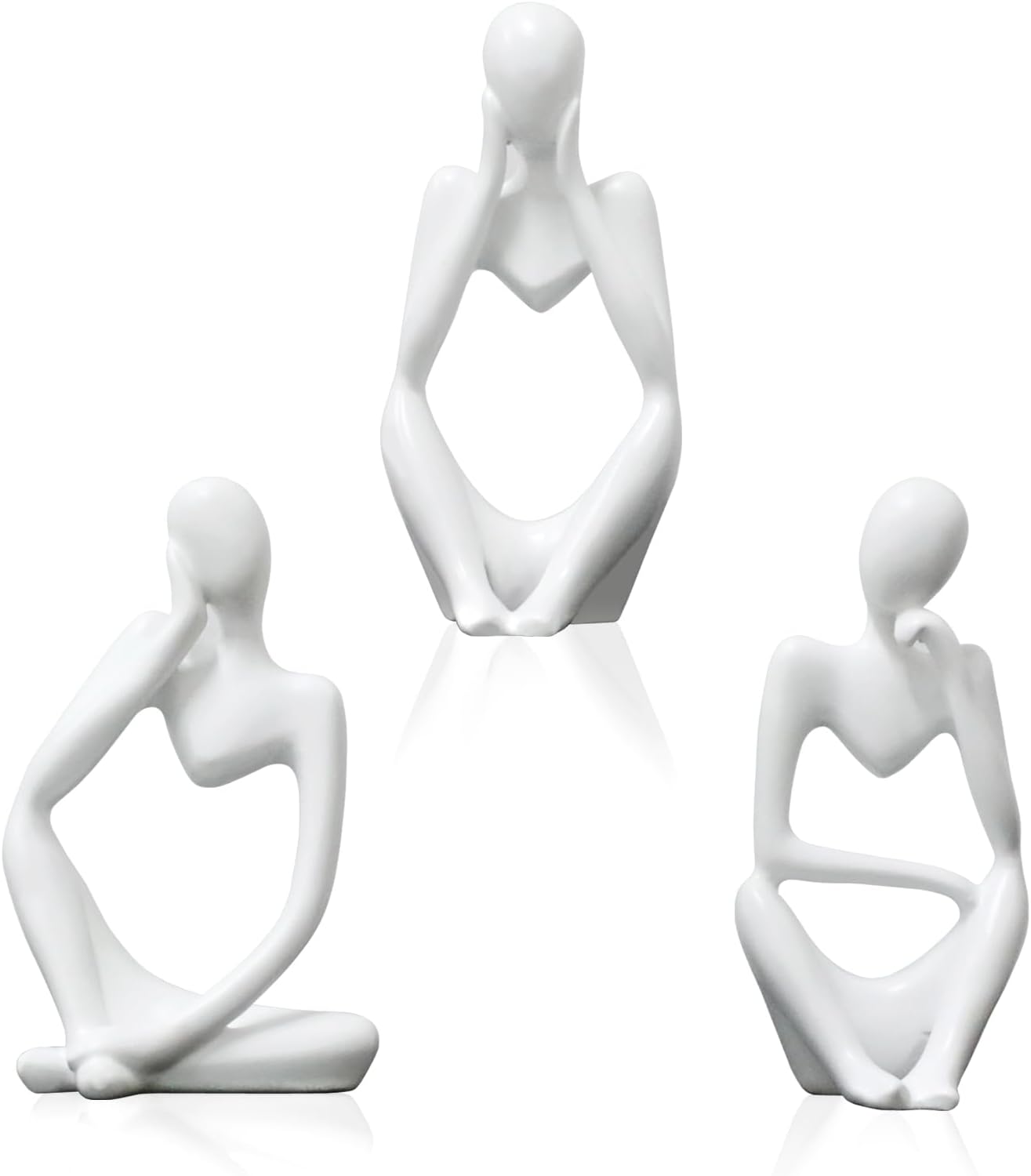NJCHARMS Thinker Statue Black Decor 3 Pcs, Bookshelf Decor, White Resin Sculpture for Book Shelf, Office, Living Room,Shelf Decoration
